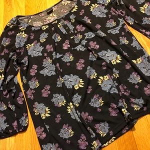 Navy Blue & Periwinkle Flowered Top